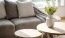 sunlight pours through a large window in furnished living room