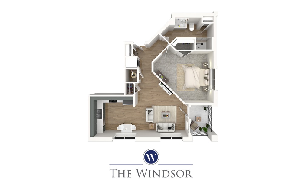 English - 1 bedroom floorplan layout with 1 bathroom and 662 square feet