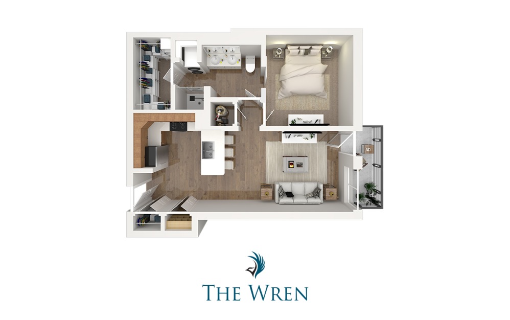 Bayhard - 1 bedroom floorplan layout with 1 bathroom and 728 square feet