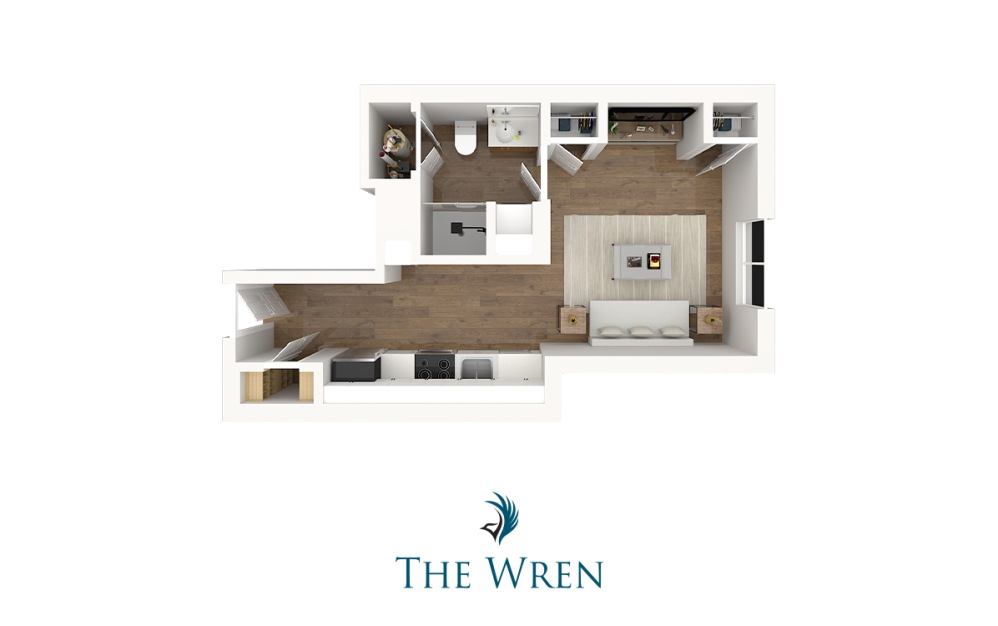 Soho - Studio floorplan layout with 1 bathroom and 407 square feet